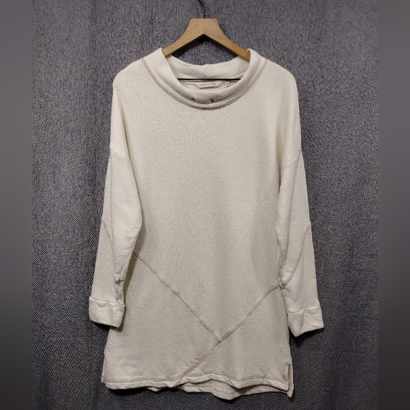 Soft Surroundings Monk Neck Long Line Sweatshirt Women's XL Cream Retro Y2K 90s - Picture 1 of 10